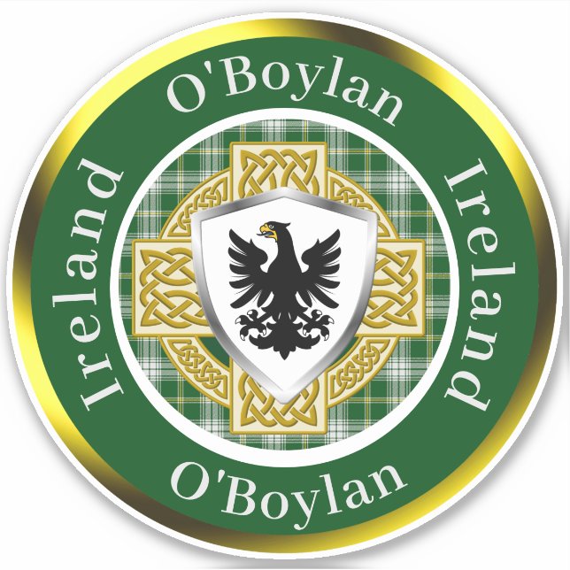 O'Boylan Shield & Celtic Cross Personalized Sticker (Front)