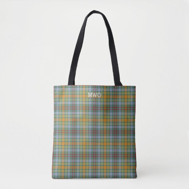 O'Brien Clan Tartan Colorful Plaid Monogram Tote Bag (Front)