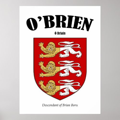 OBrien Family Crest Translation  Meaning Poster