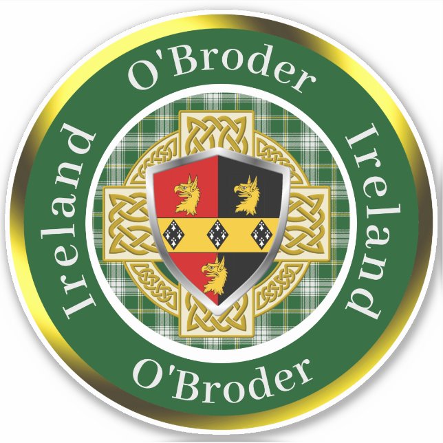O'Broder Irish Shield & Celtic Cross Personalized Sticker (Front)
