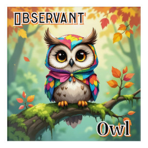 Observant Owl Cute Cartoon Kid's Nursery Art