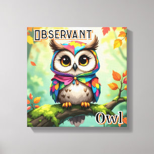 Observant Owl Cute Cartoon Kid's Nursery Art Canvas Print