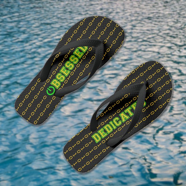 Obsessed or dedicated binary pattern black flip flops (Walking on water!!)