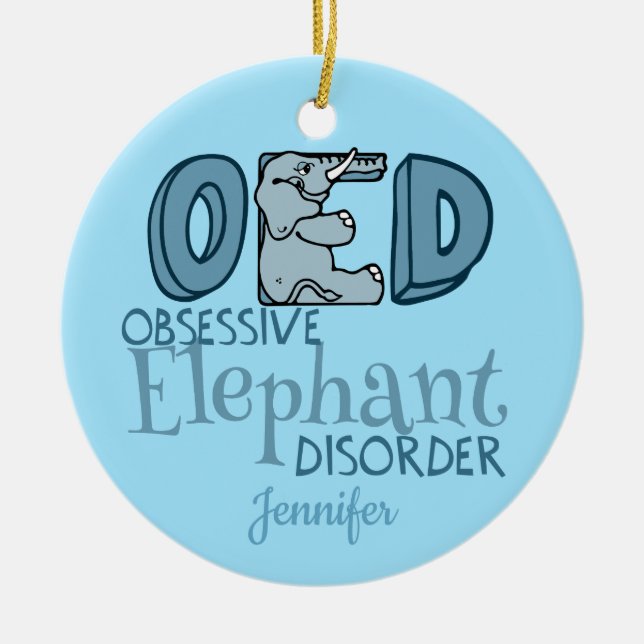 Obsessive Elephant Disorder Cute Custom Baby Blue Ceramic Ornament (Front)