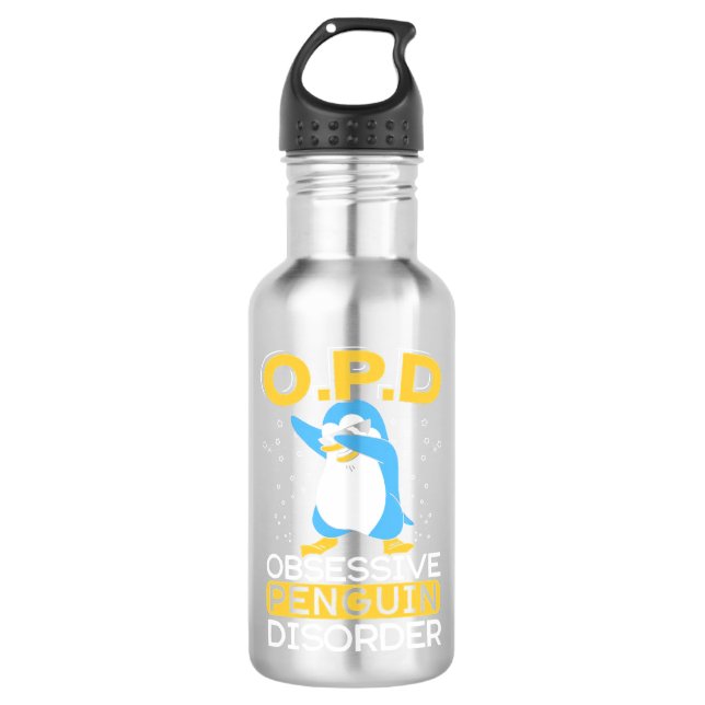 Obsessive Penguin Disorder Stainless Steel Water Bottle (Front)