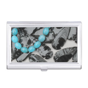 Obsidian Arrowheads & Turquoise Glass Beads Business Card Case