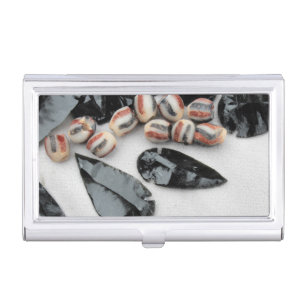 Obsidian Arrowheads with Rust & Black Glass Beads Business Card Case