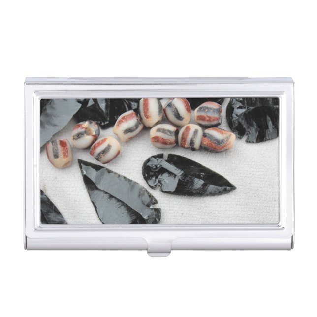 Obsidian Arrowheads with Rust & Black Glass Beads Business Card Case (Front)