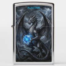 Obsidian Dragon Lightning Storm Blue Orb Fantasy