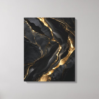 Obsidian Marble With Golden Veins Canvas Print