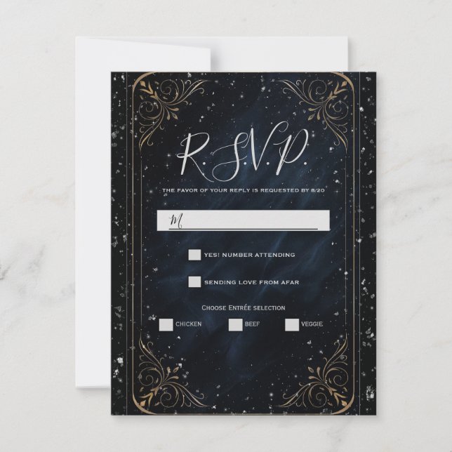 Obsidian Oracle Midnight Elegance Wedding RSVP Invitation (Front)