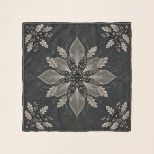 Obsidian Skeletal Leaf Botanical Silk Scarf 26x26