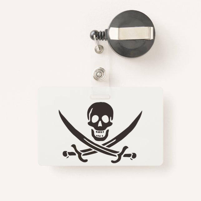 Obsidian Skull Swords Pirate flag of Calico Jack Badge (Back with Retractable)