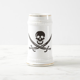 Obsidian Skull Swords Pirate flag of Calico Jack Beer Stein