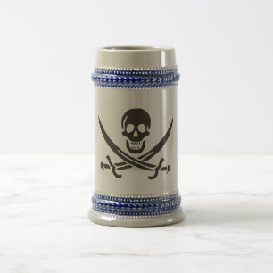 Obsidian Skull Swords Pirate flag of Calico Jack Beer Stein
