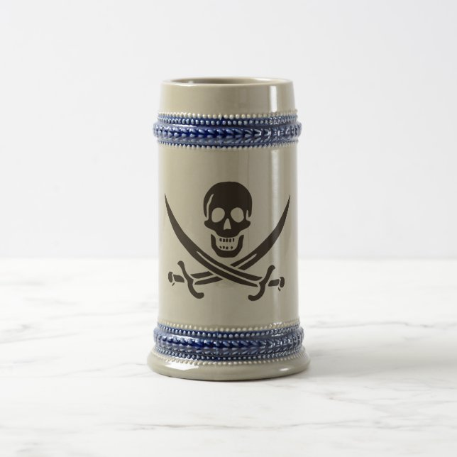 Obsidian Skull Swords Pirate flag of Calico Jack Beer Stein (Center)