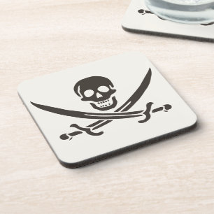 Obsidian Skull Swords Pirate flag of Calico Jack Beverage Coaster