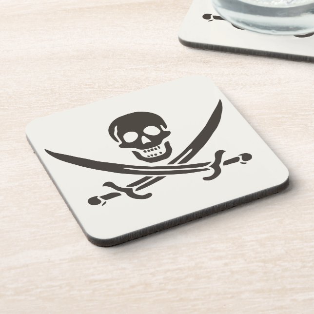 Obsidian Skull Swords Pirate flag of Calico Jack Beverage Coaster (Left Side)