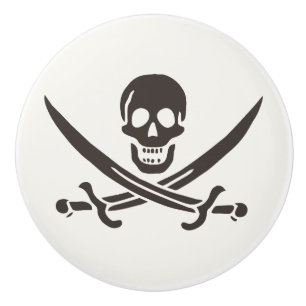 Obsidian Skull Swords Pirate flag of Calico Jack Ceramic Knob