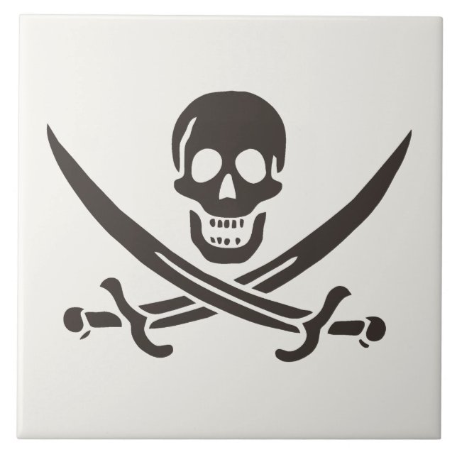 Obsidian Skull Swords Pirate flag of Calico Jack Ceramic Tile (Front)