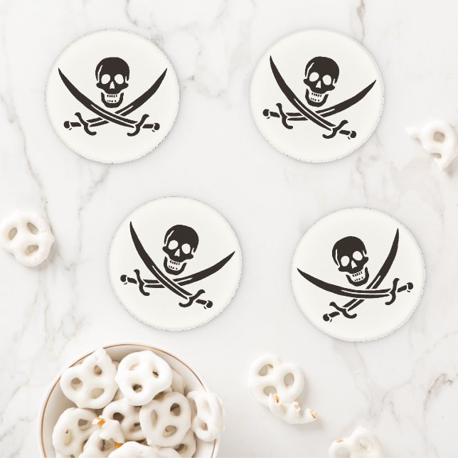 Obsidian Skull Swords Pirate flag of Calico Jack Coaster Set (In Situ)
