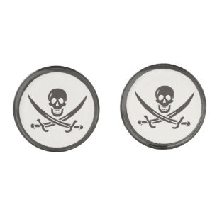 Obsidian Skull Swords Pirate flag of Calico Jack Cufflinks