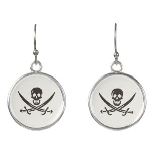 Obsidian Skull Swords Pirate flag of Calico Jack Earrings