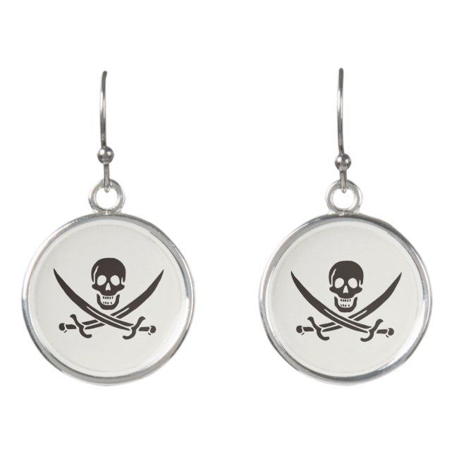 Obsidian Skull Swords Pirate flag of Calico Jack Earrings (Front)