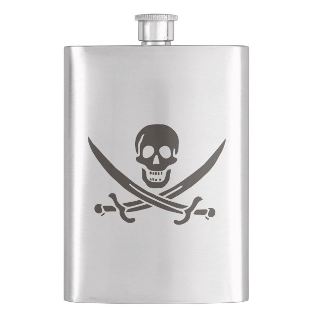 Obsidian Skull Swords Pirate flag of Calico Jack Flask (Front)