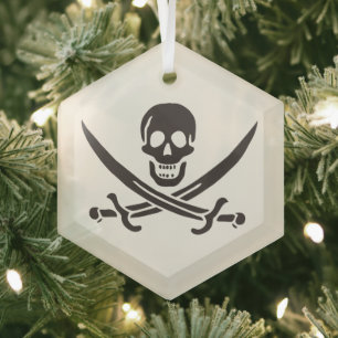 Obsidian Skull Swords Pirate flag of Calico Jack Glass Ornament