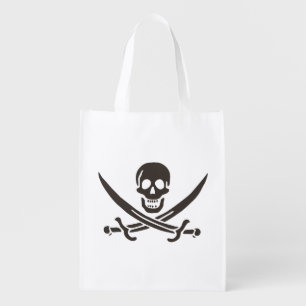 Obsidian Skull Swords Pirate flag of Calico Jack Grocery Bag