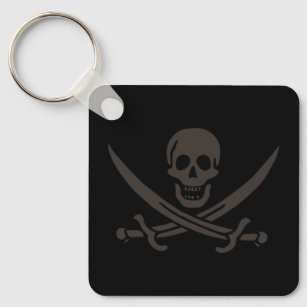 Obsidian Skull Swords Pirate flag of Calico Jack Keychain