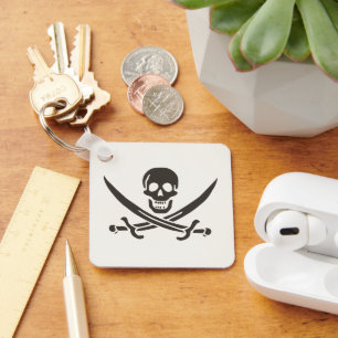 Obsidian Skull Swords Pirate flag of Calico Jack Keychain