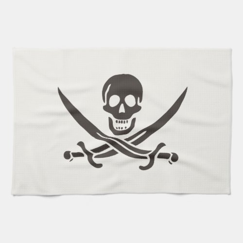 Obsidian Skull Swords Pirate flag of Calico Jack Kitchen Towel