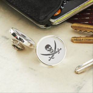 Obsidian Skull Swords Pirate flag of Calico Jack Lapel Pin