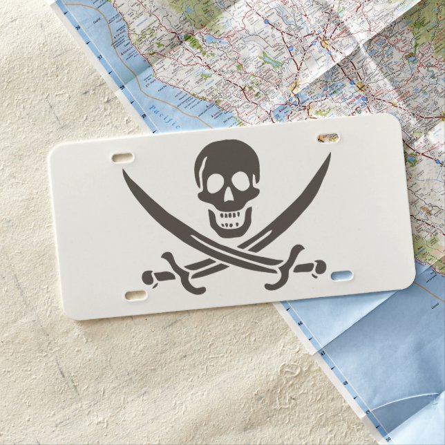 Obsidian Skull Swords Pirate flag of Calico Jack License Plate (In Situ)