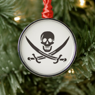Obsidian Skull Swords Pirate flag of Calico Jack Metal Ornament