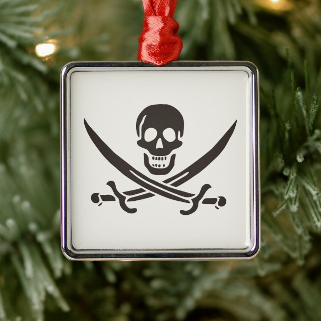 Obsidian Skull Swords Pirate flag of Calico Jack Metal Ornament (Tree)