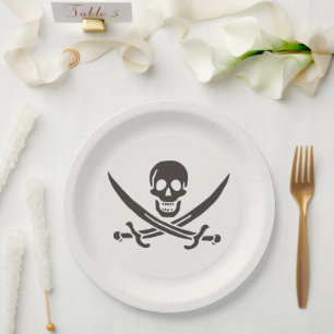 Obsidian Skull Swords Pirate flag of Calico Jack Paper Plates