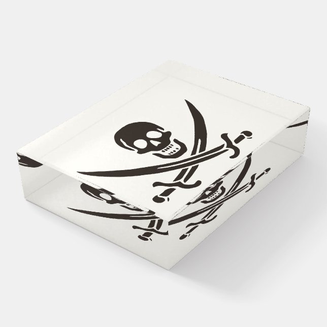 Obsidian Skull Swords Pirate flag of Calico Jack Paperweight (Angled)