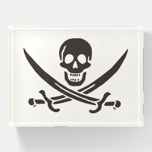 Obsidian Skull Swords Pirate flag of Calico Jack Paperweight