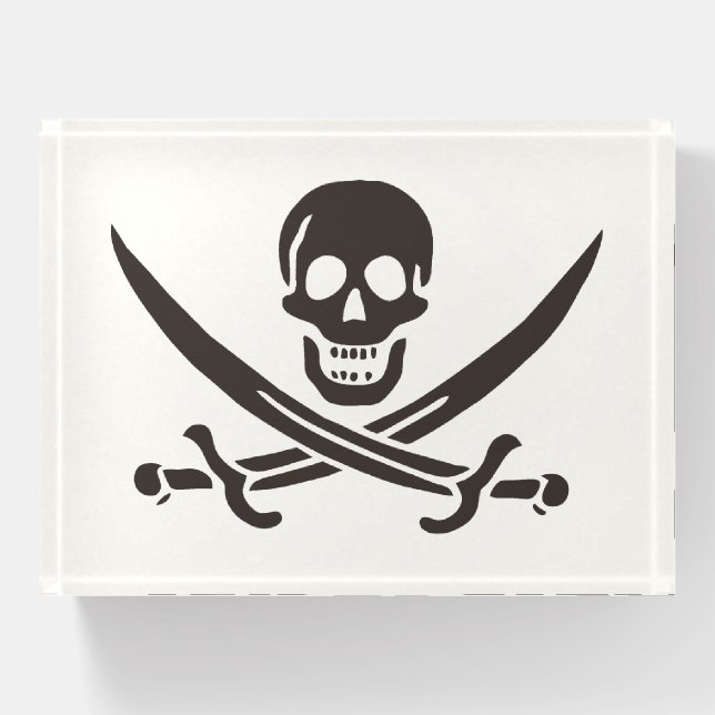 Obsidian Skull Swords Pirate flag of Calico Jack Paperweight (Front)