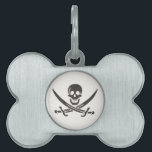 Obsidian Skull Swords Pirate flag of Calico Jack Pet ID Tag<br><div class="desc">A low growl rumbled across the waves, not from the storm brewing on the horizon, but from Captain Jack's throat. His dark eyes, usually gleaming with mischief, held a steely glint as he surveyed the approaching ship. The "Revenge, " his sloop, heeled slightly in the choppy water, its black hull...</div>