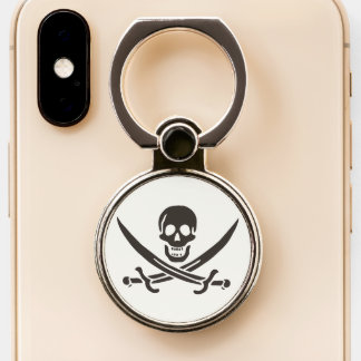 Obsidian Skull Swords Pirate flag of Calico Jack Phone Ring Stand
