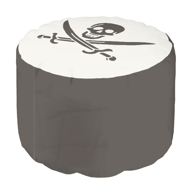 Obsidian Skull Swords Pirate flag of Calico Jack Pouf (Angled Back)