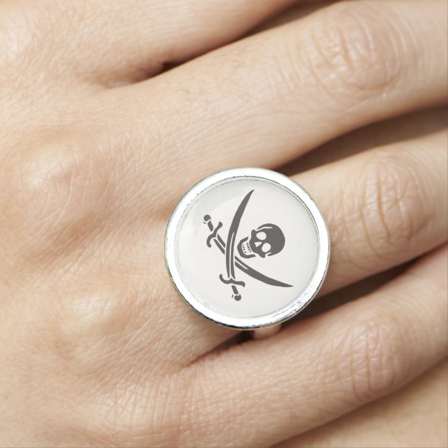 Obsidian Skull Swords Pirate flag of Calico Jack Ring (In Situ)
