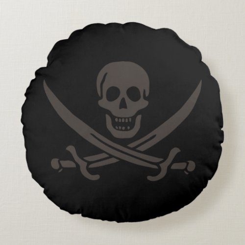 Obsidian Skull Swords Pirate flag of Calico Jack Round Pillow