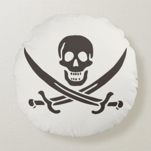 Obsidian Skull Swords Pirate flag of Calico Jack Round Pillow