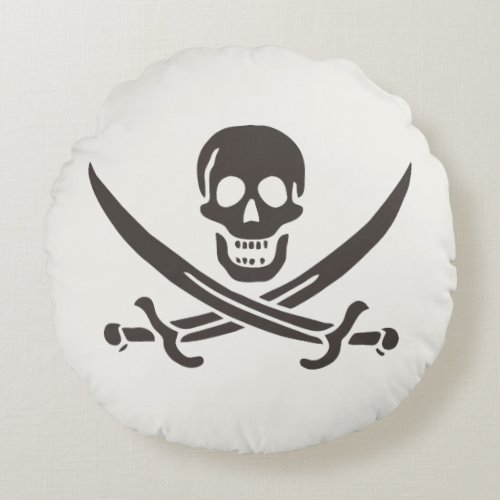 Obsidian Skull Swords Pirate flag of Calico Jack Round Pillow