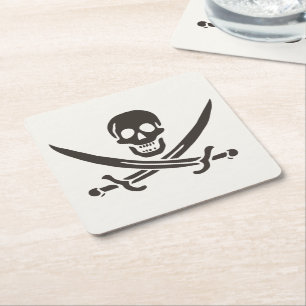 Obsidian Skull Swords Pirate flag of Calico Jack Square Paper Coaster